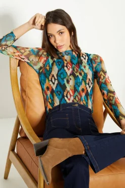 Clearance Oasis Abstract Mesh Funnel Neck Long Sleeve Top Multi