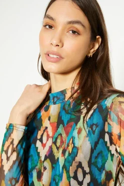 Clearance Oasis Abstract Mesh Funnel Neck Long Sleeve Top Multi