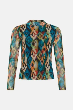 Clearance Oasis Abstract Mesh Funnel Neck Long Sleeve Top Multi