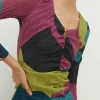 Hot Oasis Abstract Metallic Plisse Midi Dress Multi
