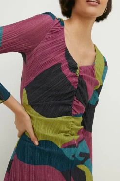 Hot Oasis Abstract Metallic Plisse Midi Dress Multi