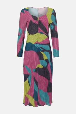 Hot Oasis Abstract Metallic Plisse Midi Dress Multi