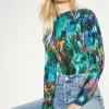 Best Oasis Abstract Print Plisse Funnel Neck Top Multi