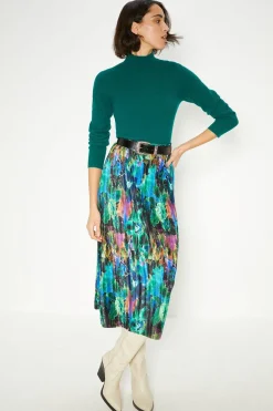 Discount Oasis Abstract Printed Plisse Midi Skirt Multi