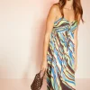 Fashion Oasis Abstract Sequin Stripe Cross Neck Strappy Midi Dress Multi