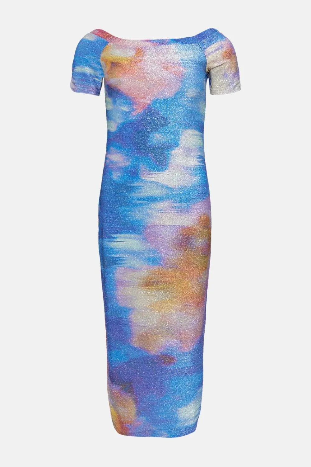 Clearance Oasis Abstract Shimmer Jersey Bardot Midi Dress Blue
