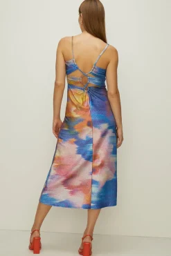 Fashion Oasis Abstract Shimmer Jersey Tie Back Cami Dress Blue