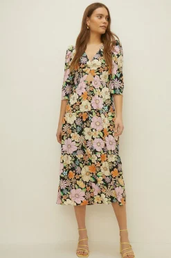 Clearance Oasis Acid Keyhole Midi Dress Floral