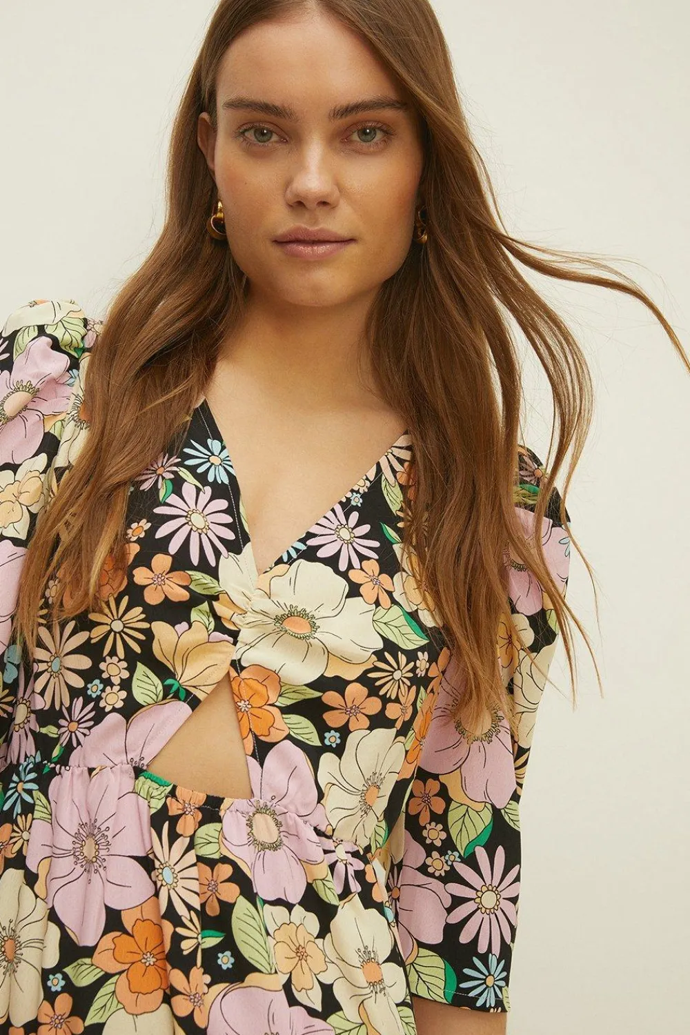 Clearance Oasis Acid Keyhole Midi Dress Floral