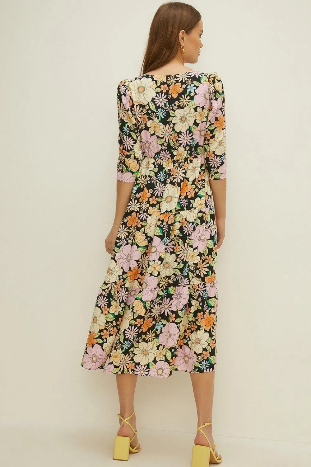 Clearance Oasis Acid Keyhole Midi Dress Floral
