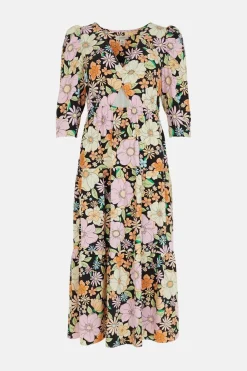 Clearance Oasis Acid Keyhole Midi Dress Floral