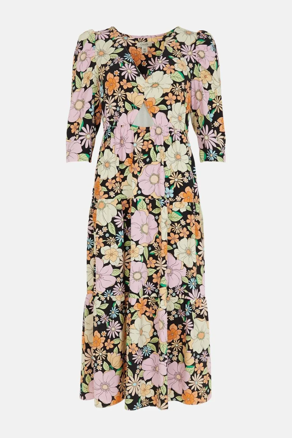 Clearance Oasis Acid Keyhole Midi Dress Floral