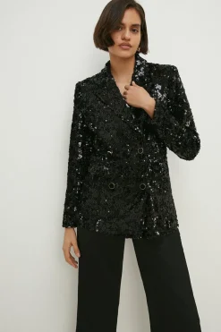 New Oasis All Over Sequin Tweed Blazer Black