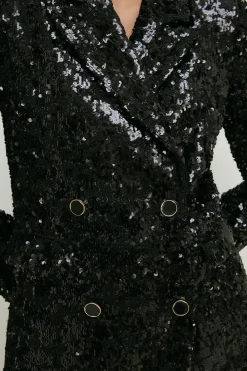 New Oasis All Over Sequin Tweed Blazer Black