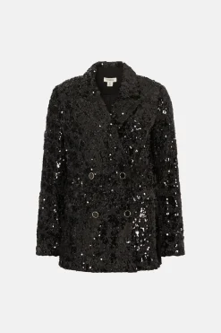 New Oasis All Over Sequin Tweed Blazer Black