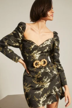 Discount Oasis And Gold Floral Jacquard Aline Dress Black