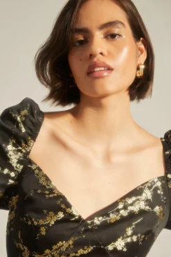 Discount Oasis And Gold Floral Jacquard Aline Dress Black
