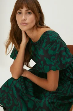 Clearance Oasis Animal Cord Printed Midi Smock Dress Green