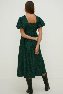 Clearance Oasis Animal Cord Printed Midi Smock Dress Green