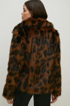 Best Oasis Animal Faux Fur Short Collared Coat Brown