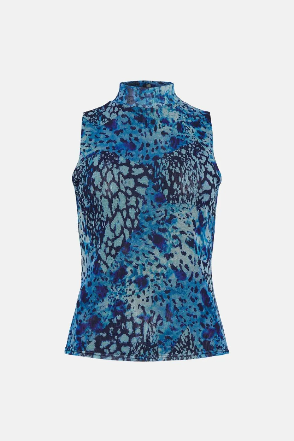 Hot Oasis Animal Funnel Neck Mesh Top Blue