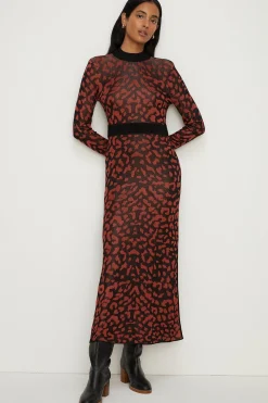 Online Oasis Animal Jacquard Open Back Midaxi Dress Multi
