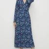 Hot Oasis Animal Pleated V Neck Midi Dress Cobalt