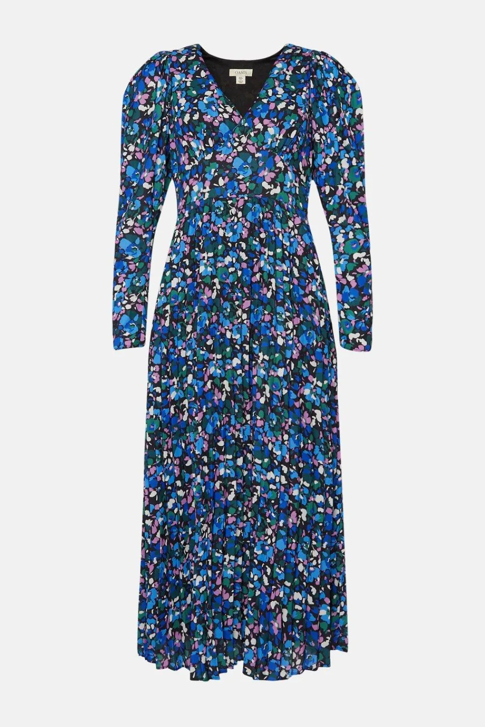 Hot Oasis Animal Pleated V Neck Midi Dress Cobalt
