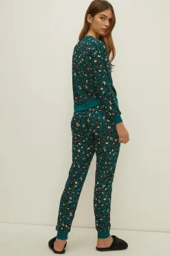 Online Oasis Animal Pop Soft Rib Long Sleeve Pj Set Blackwhite