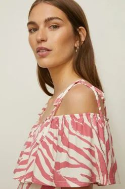 Sale Oasis Animal Printed Bardot Maxi Dress Pink
