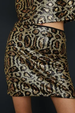 New Oasis Animal Sequin Mini Skirt Metallic Gold