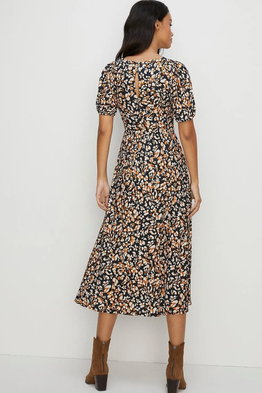 Clearance Oasis Animal Slinky Jersey Pleated V Neck Midi Black