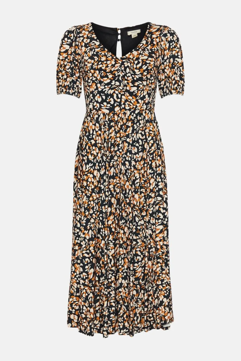 Clearance Oasis Animal Slinky Jersey Pleated V Neck Midi Black