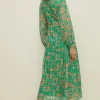 Best Oasis Aztec Printed Ruched Detail Midi Dress Green