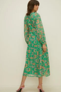 Best Oasis Aztec Printed Ruched Detail Midi Dress Green