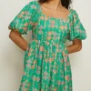 Online Oasis Aztec Printed Square Neck Mini Dress Green