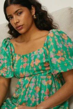 Online Oasis Aztec Printed Square Neck Mini Dress Green