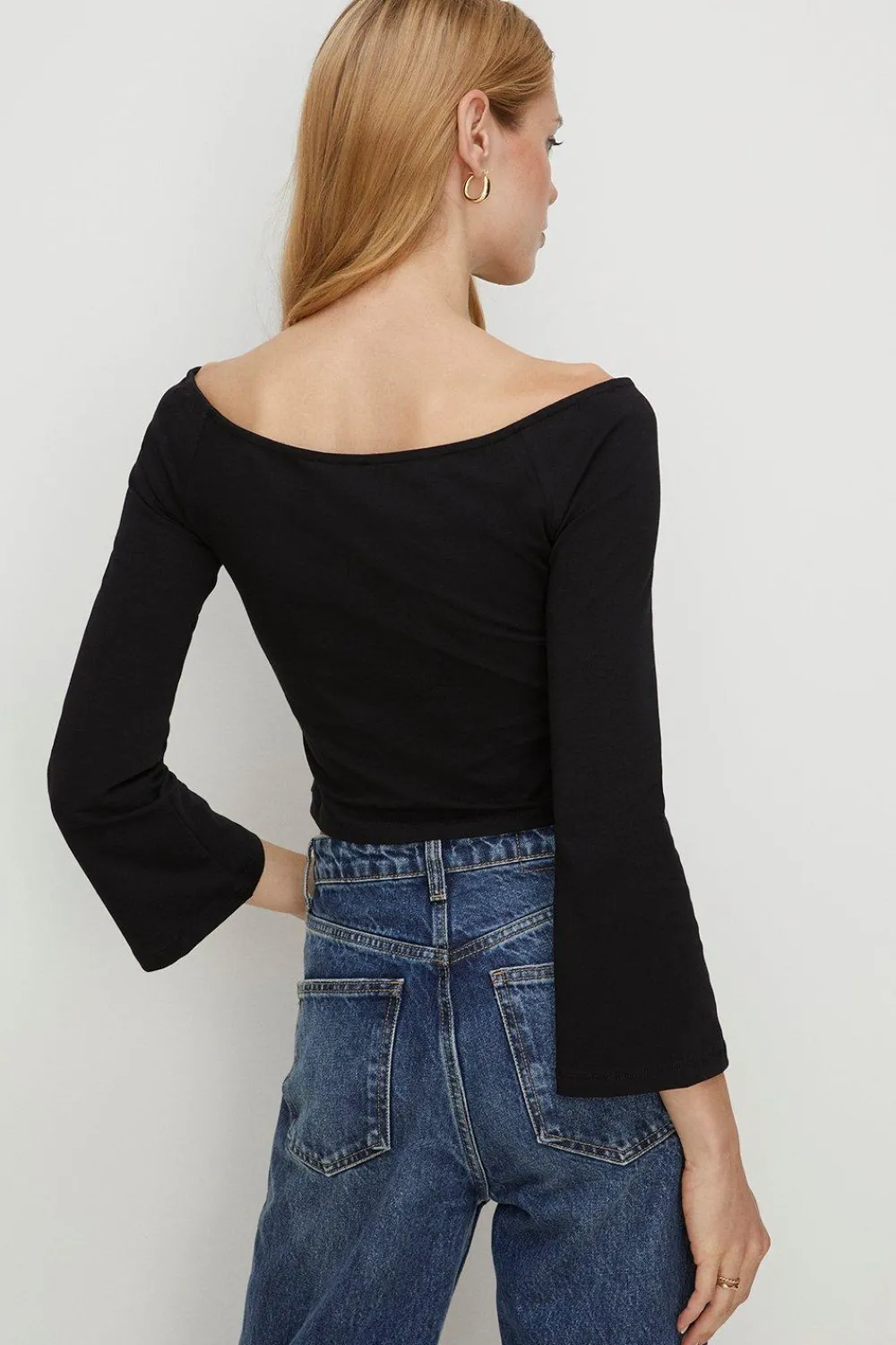 Outlet Oasis Bardot Flare Sleeve Top Black