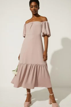Outlet Oasis Bardot Ruched Front Midi Dress Blush
