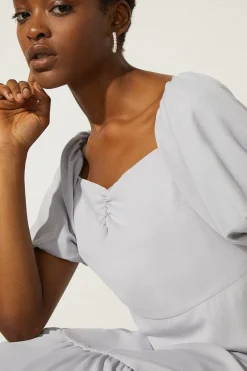 Online Oasis Bardot Ruched Front Midi Dress Pale Blue