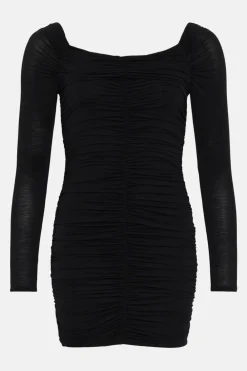 Clearance Oasis Bardot Ruched Mesh Bodycon Mini Dress Black