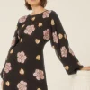 Best Oasis Beaded Floral Heart Flared Sleeve Aline Dress Black