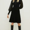 Outlet Oasis Belted Chiffon Blouson Sleeve Knitted Dress Black