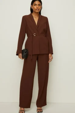 Outlet Oasis Belted Crepe Blazer Brown