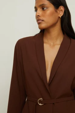 Outlet Oasis Belted Crepe Blazer Brown