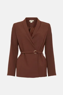 Outlet Oasis Belted Crepe Blazer Brown