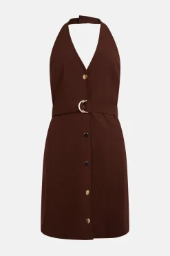 Online Oasis Belted Halter Button Through Mini Dress Brown