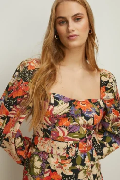 Discount Oasis Belted Printed Square Neck Mini Dress Floral