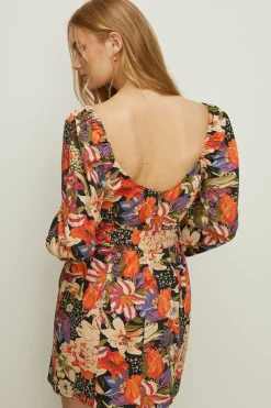 Discount Oasis Belted Printed Square Neck Mini Dress Floral