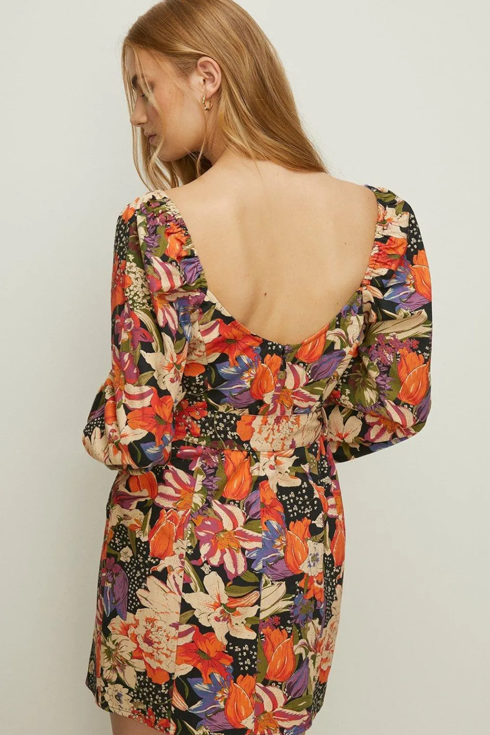 Discount Oasis Belted Printed Square Neck Mini Dress Floral